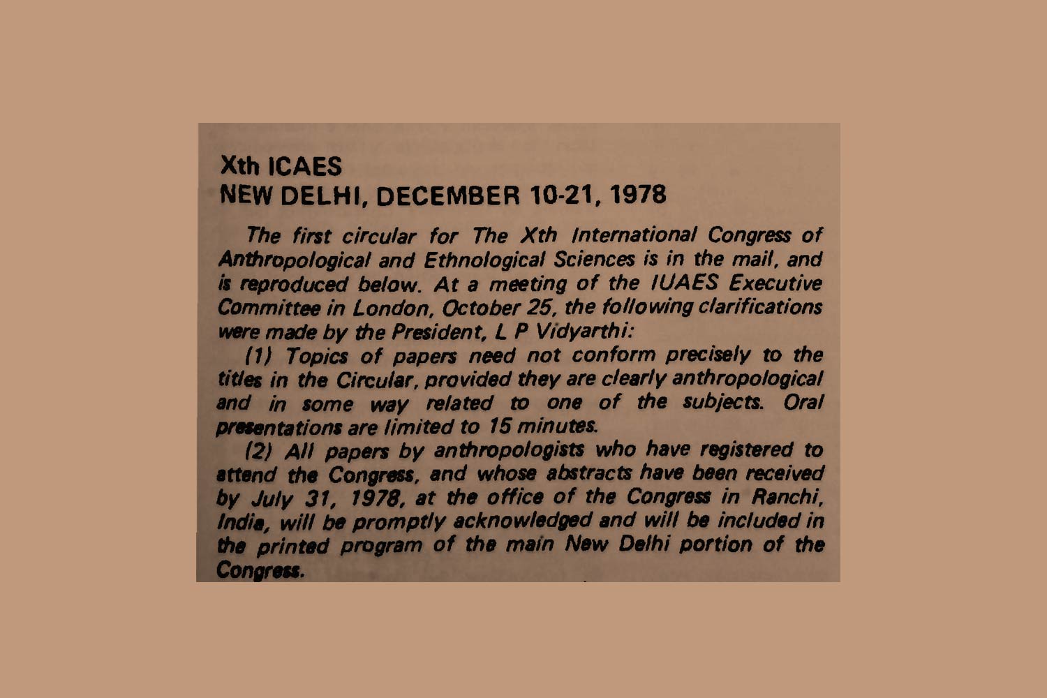 Xth ICAES New Delhi 1978